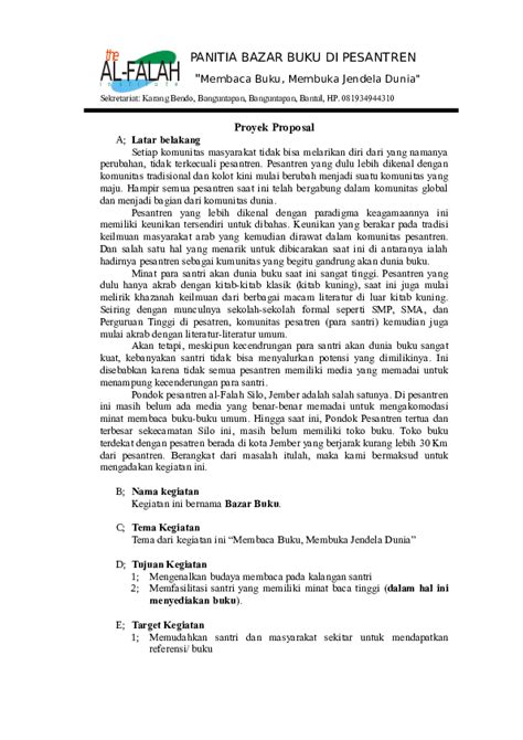 Proses pembuatan proposal kegiatan pada dasarnya tidak jauh beda dengan arti penelitian akan tetapi, antara proposal penelitian dan proposal kegiatan menyajikan informasi yang berbeda. Contoh Proposal Bazar Makanan Di Sekolah - Gambaran