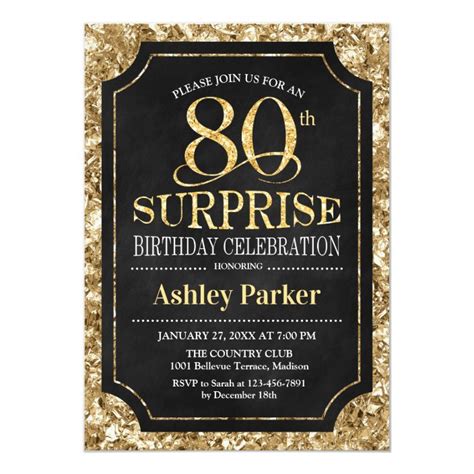 Surprise 80th Birthday Party Gold Black Invitation