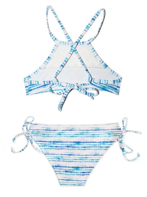 Chanceloves California Blue White Striped 2 Piece Girls Bikini Swimmer