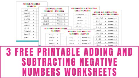 3 Free Printable Adding And Subtracting Negative Numbers Worksheets