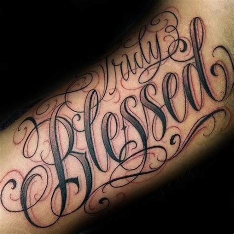 60 Blessed Tattoos For Men Biblical Lettering Design