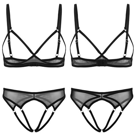 Womens Sexy Lingerie Set Open Cup Bra Set Crotchless Briefs Underwear Nightwear Ebay