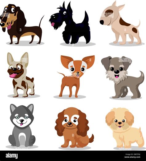 Perros Felices Y Lindos Dibujos Animados Divertidos Cachorros Vector