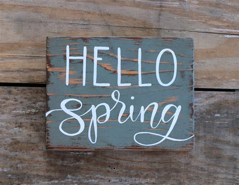 Hello Spring Hand Lettered Wood Sign, hand painted in the USA - The 