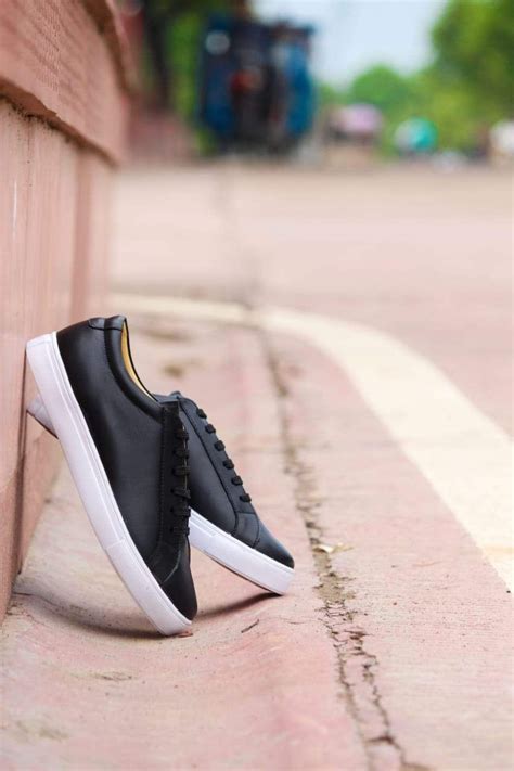 Mens Casual Black Shoe With White Sole Laces Designed By Cotton Cool