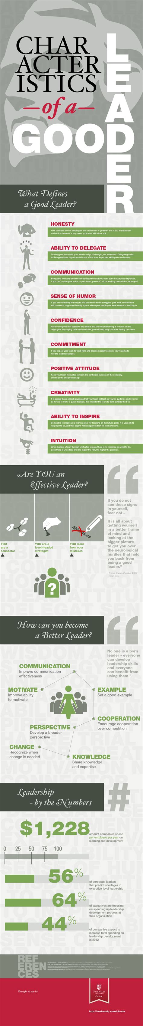 There are different strategies for obtaining and executing the most effective leadership along with different styles of management. Characteristics of a Good Leader Infographic