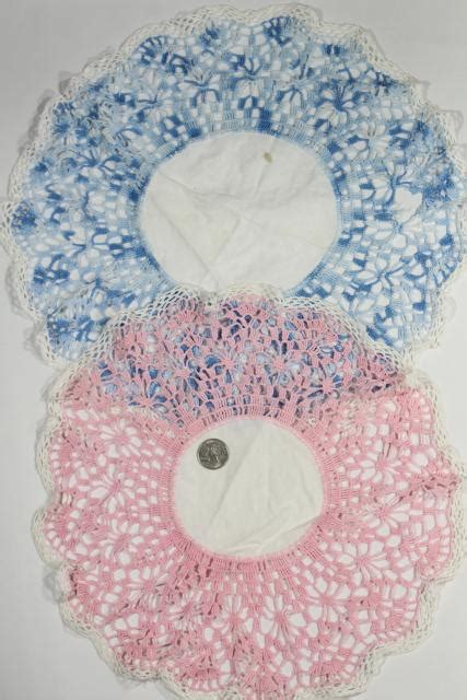 Vintage Crochet Lace Doilies Pretty Colored Thread Crocheted Flowers