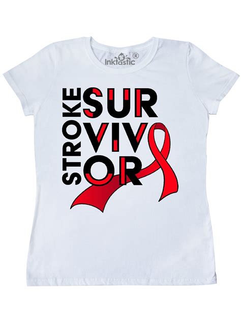 Inktastic Stroke Survivor Red Ribbon Awareness Womens T Shirt