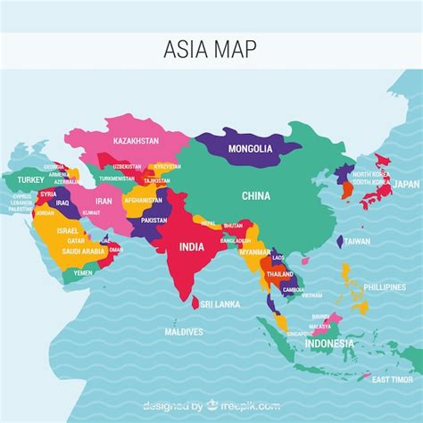 Map Of Asia Continent With Different Colors Free Vector