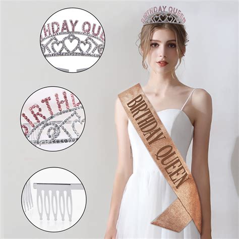 Rhinestone Adult Crown Birthday Queen Sash Tiara For Women Party Christmas Decor Ebay