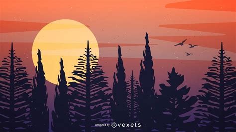Sunset Forest Illustration Design Vector Download