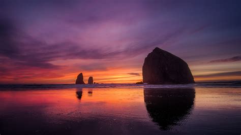 Oregon Coast Wallpaper 4k Sunset Beach Purple Sky
