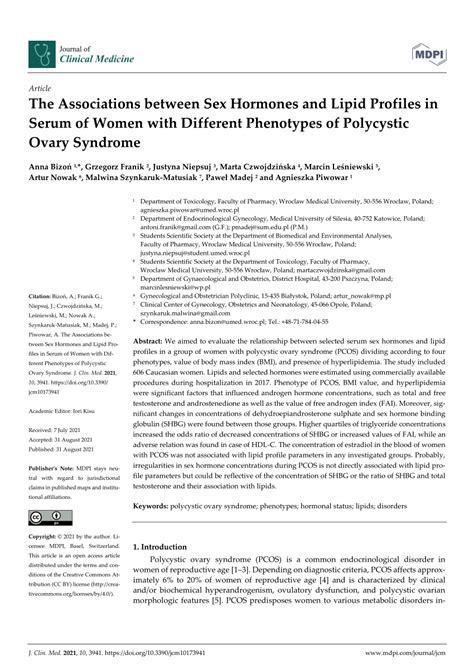 Pdf The Associations Between Sex Hormones And Lipid Profiles In Serum Of Women With Different