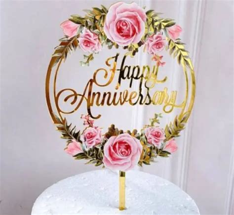 CAKE TOPPERS HAPPY Anniversary Mr Mrs Shiny Floral Acrylic Wedding Party Decor PicClick