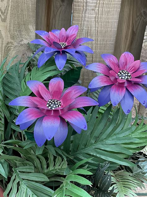 Purple Metal Flower Garden Stakesset Of Three Daylily