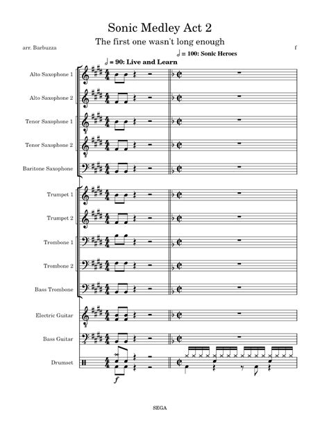 Sonic Medley Act 2 Sheet Music For Trombone Trombone Bass Saxophone