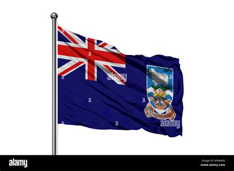 Bandera De Las Islas Malvinas Ondeando En El Viento Aislado Fondo Blanco Fotografía De Stock