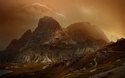 Nature Landscape Lightning Dolomites Mountains Italy Mist Sky
