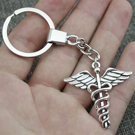 Silver Medical Keychains Medical Key Chains Caduceus Keychain