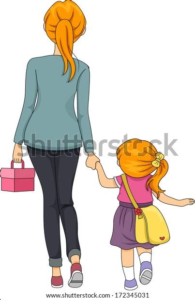 Illustration Mother Walking Her Daughter School Stock Vector Royalty
