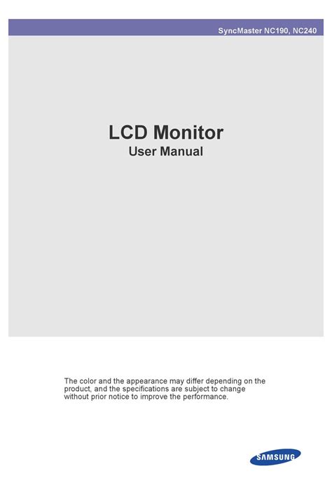 Samsung Syncmaster Nc190 Monitor User Manual Manualslib