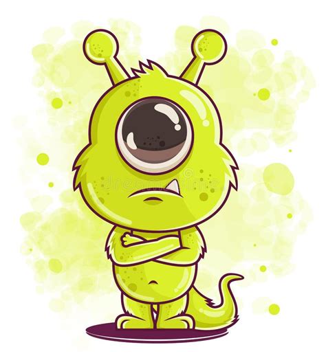 Cute Green Monster Cartoon Illustration Stock Vector Illustration Of