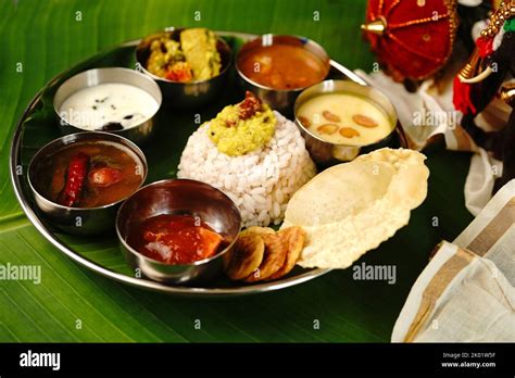 Kerala Ona Sadya Onam Feast Vegetarian Thali Served On A Round Plate