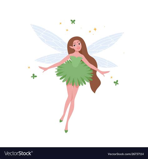 Flying Fairy In Beautiful Dress And With Long Vector Image