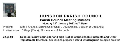 Hunsdon Parish Council Meeting January 24 2022 Hunsdon Village Web