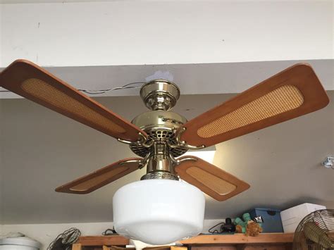 Vintage 36” Bright Brass Hunter Original Ceiling Fan Usa American With