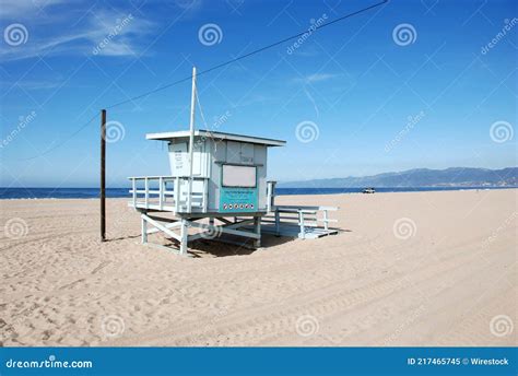Baywatch Lifeguard Hut On Empty Beach Of Los Angeles California Stock