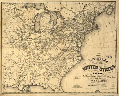 Map 1851 Disturnells New Map Of The United States And Canada Showing