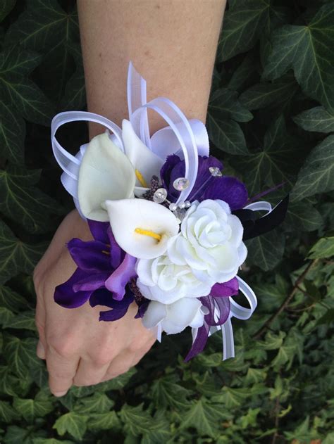 Purple And White Real Touch Silk Wrist Corsage For Weddings Or Etsy