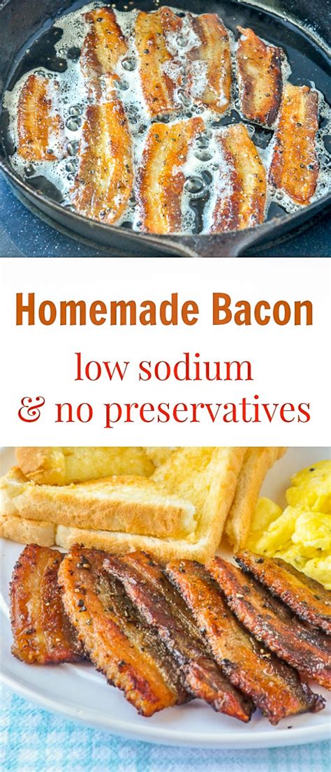 Bacon is a cured pork product made from pork belly. Homemade Bacon Recipe - low sodium & no preservatives.
