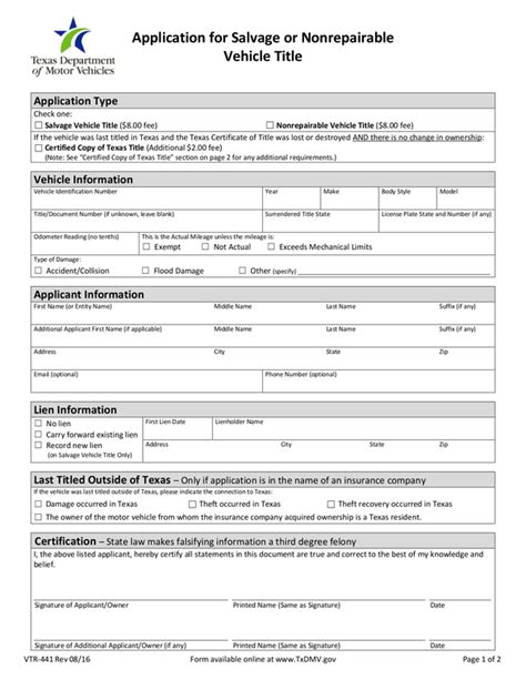 Texas Department Of Motor Vehicles Title Application Form