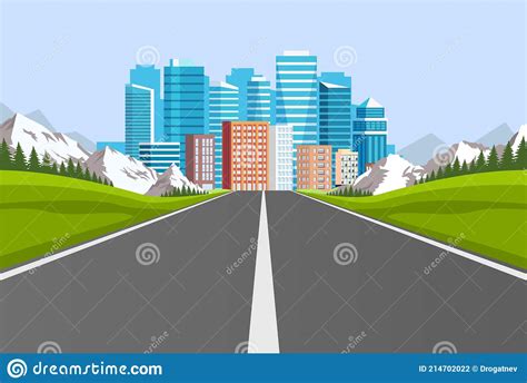 Road Way To City Buildings On Horizon Stock Vector Illustration Of
