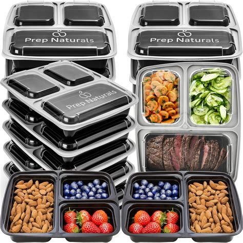 Meal Prep Plastic Containers 3 Compartment 15 Pack Prepnaturals