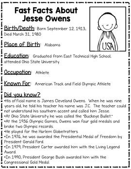 Jesse Owens Activities By Kraus In The Schoolhouse Tpt