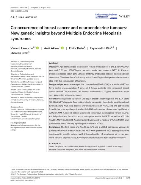 Pdf Co‐occurrence Of Breast Cancer And Neuroendocrine Tumours New