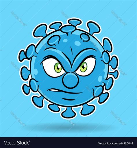 Cartoon Angry Blue Coronavirus On A Blue Vector Image