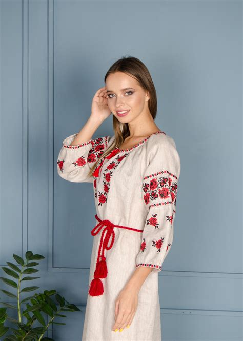 linen dress ukrainian vyshyvanka embroidered women t for etsy