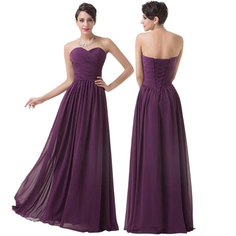 Elegant Long Purple Chiffon Bridesmaid Dress