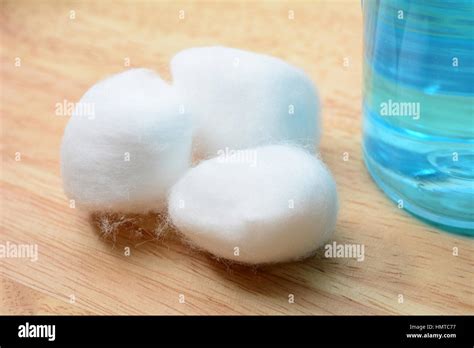Close Up Cotton Ball On Wooden Table Stock Photo Alamy