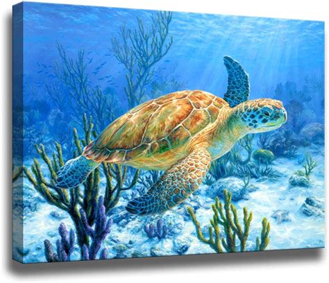 Bathroom Decor Sea Turtle Pictures Painting Wall Art Beach Decor Canvas