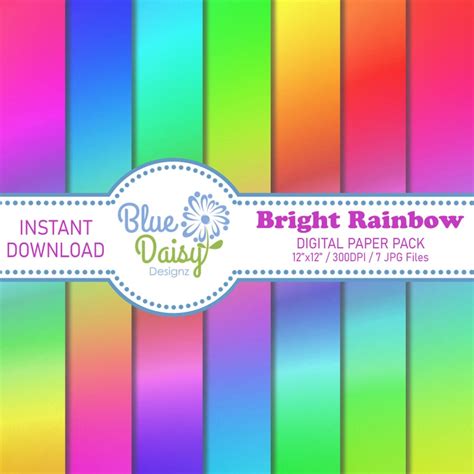 Bright Rainbow Digital Paper Pack Rainbow Digital Paper Etsy