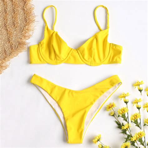 2018 New Underwire High Cut Bathing Suit High Waist Swimsuit Solid