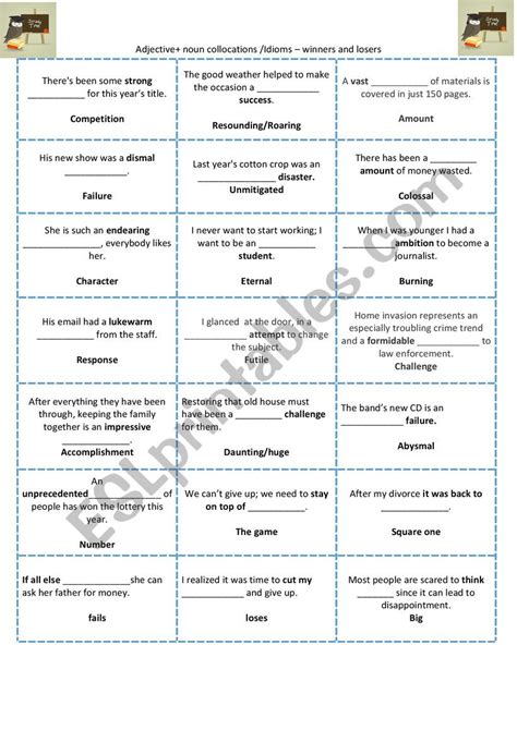 Collocations And Idioms Winners And Losers Speaking Cards ESL Worksheet By Marta Veiga