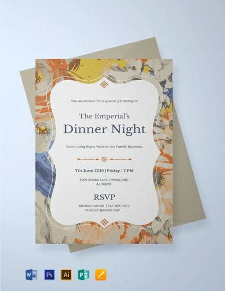 Dinner Invitation Card Design Template In Word Psd Publisher