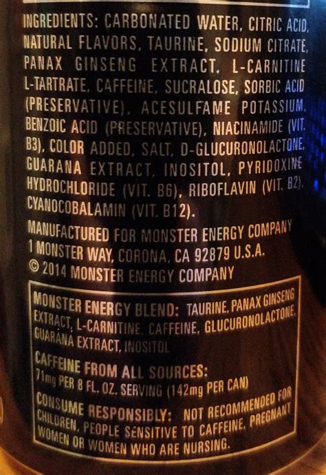 Monster Energy Drinks Ingredients