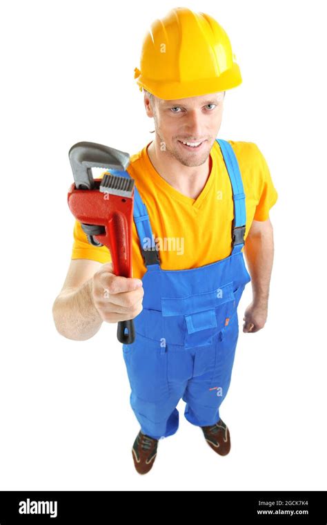 Portrait Of Young Builder Isolated On White Stock Photo Alamy